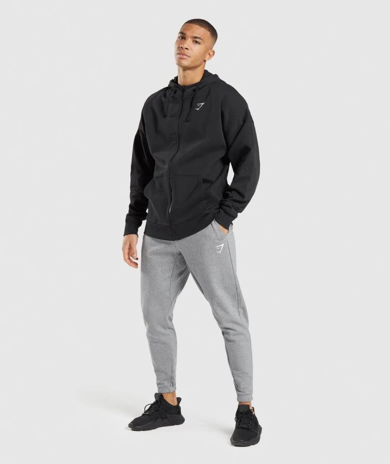 Bluzy Z Kapturem Gymshark Essential Zip Up Męskie Czarne | PL 419PGB